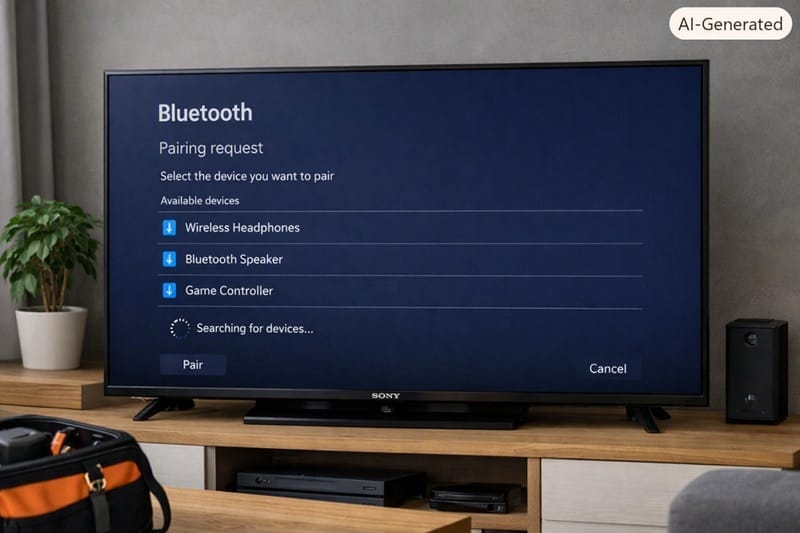 Bluetooth device pairing screen on a Sony Google TV