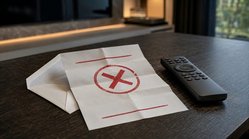Denied claim letter beside a TV remote