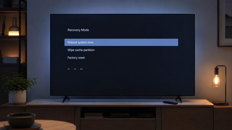 Google TV recovery mode menu on a TCL television