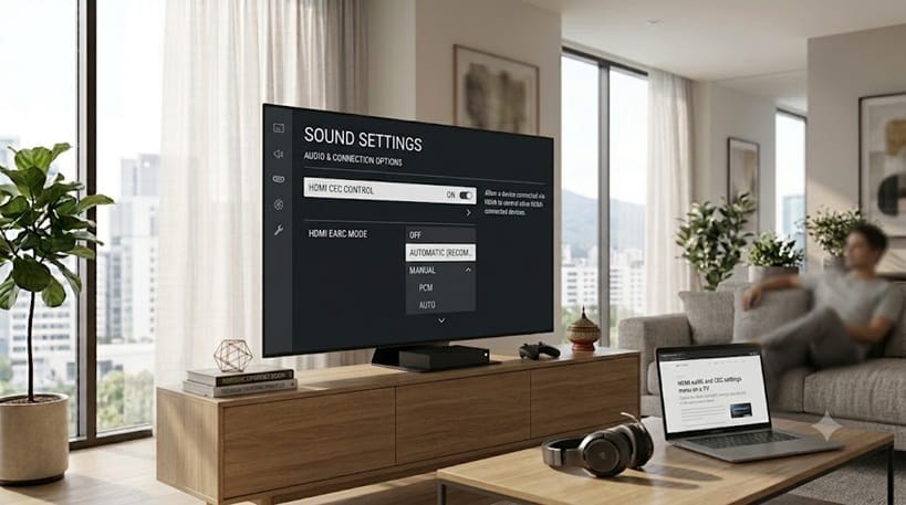 HDMI eARC and CEC settings menu on a TV