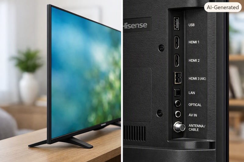 Hisense 40QD4SR ports and slim bezel design