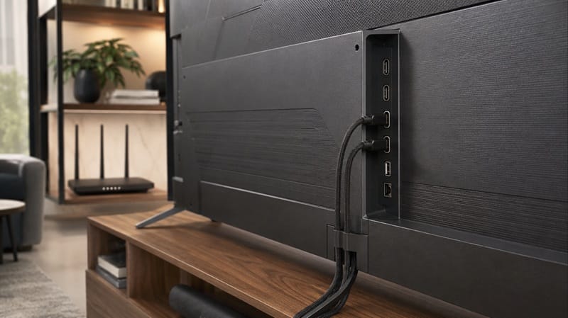 Hisense 75U7SG ports and design — HDMI connectivity
