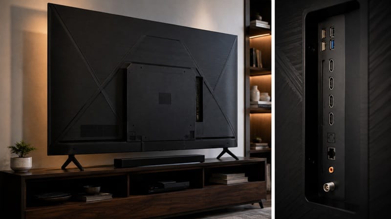 Hisense 85E7SF ports and design — HDMI 2.1 connectivity