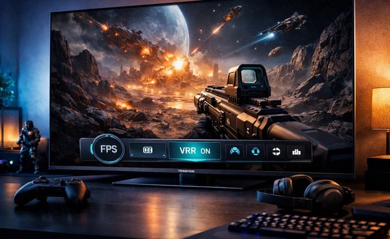Hisense Game Bar showing real-time VRR and FPS status