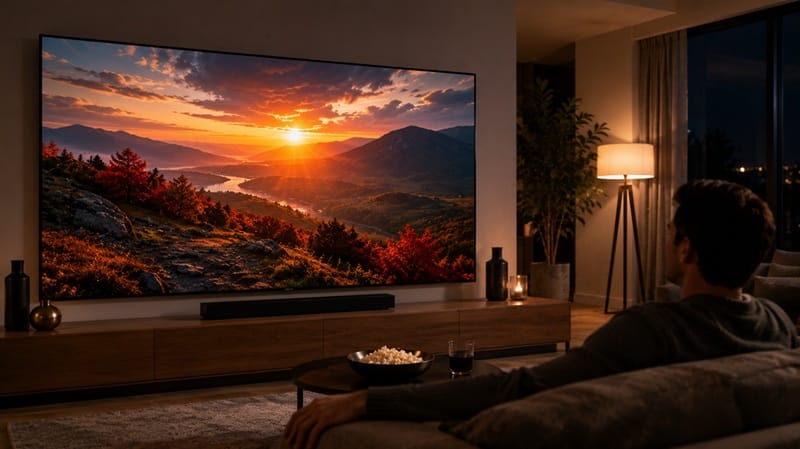 Hisense TV in living room showing Dolby Vision content