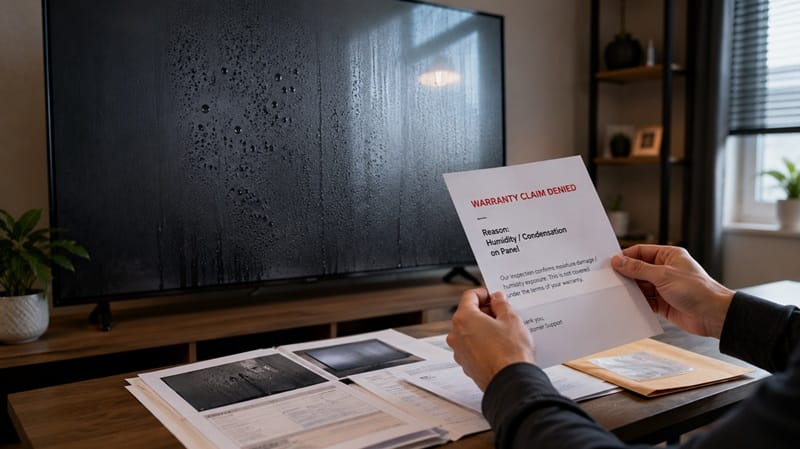 Hisense TV warranty denied humidity condensation on panel