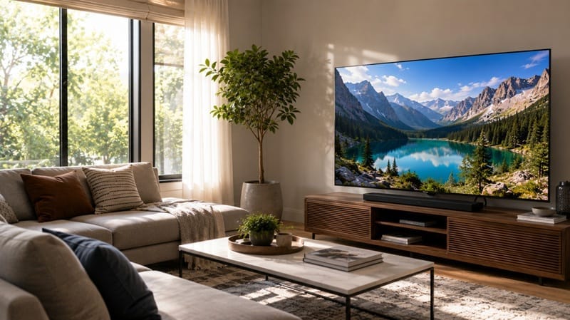 LG 55QNED84B in living room — Mini-LED QNED use