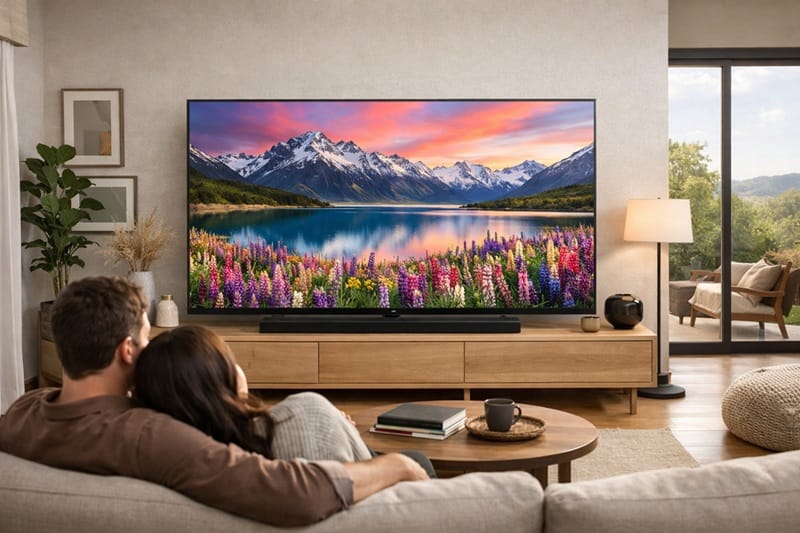 LG 75NU850B review 2026 — front view on stand