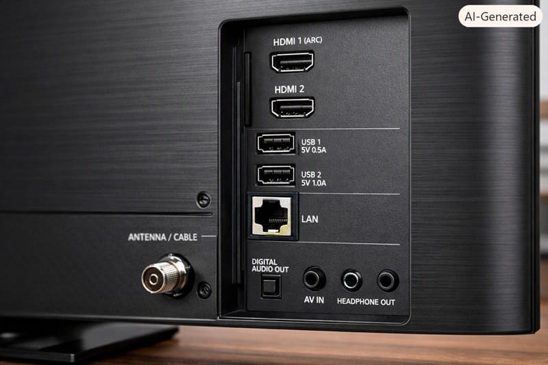 LG 75QNED73B ports and design — HDMI connectivity