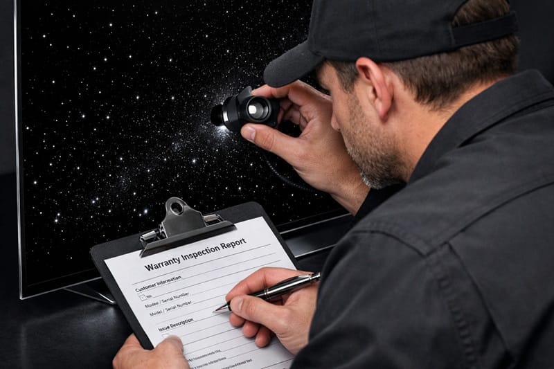 LG OLED panel being inspected for warranty coverage