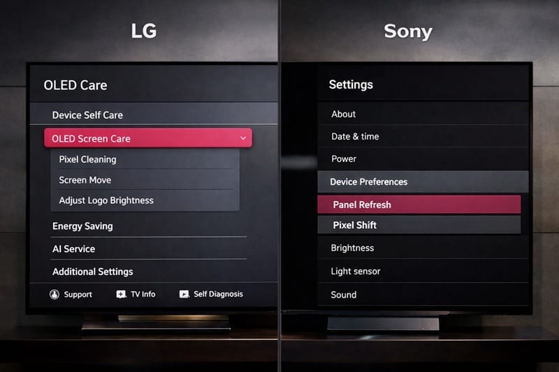 LG and Sony OLED panel care menu comparison