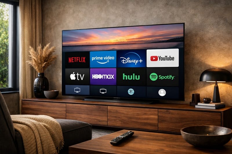 LG webOS app grid on OLED screen