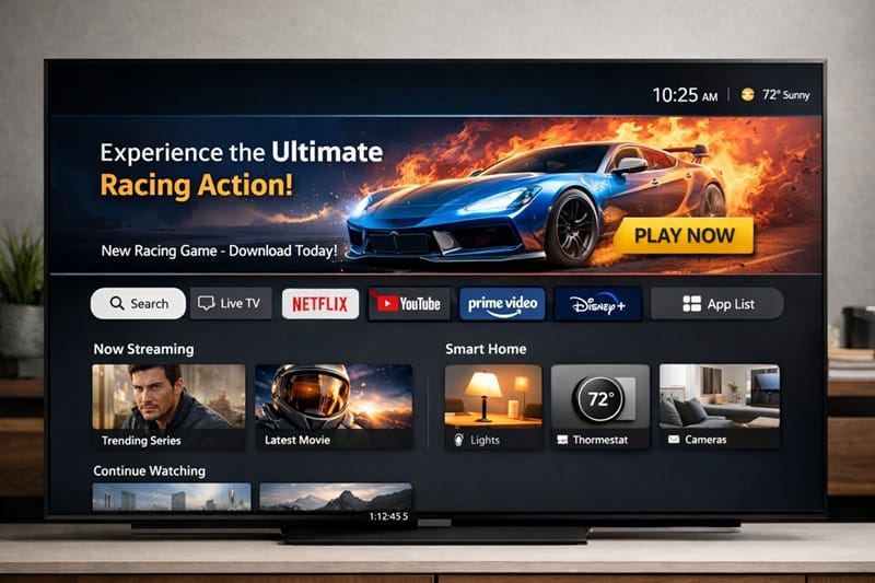 LG webOS problems 2026 home screen with ad banner