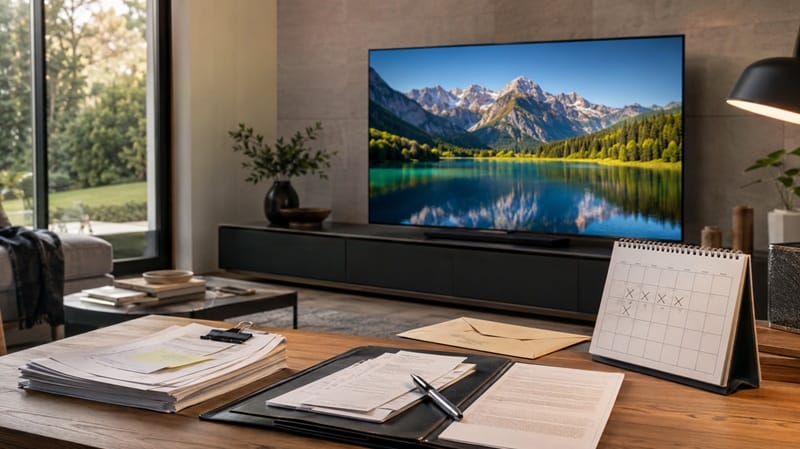Living room with a wall-mounted OLED television