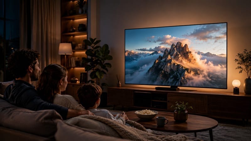Living room with an OLED TV in daily use
