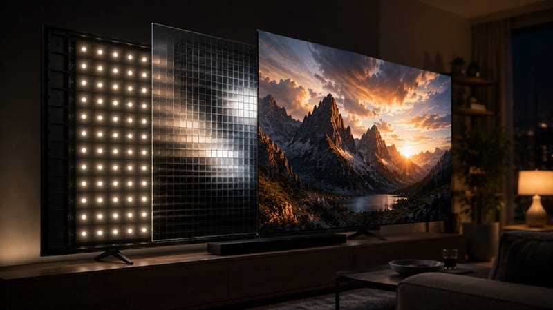 Mini-LED backlight zones lighting a TV panel