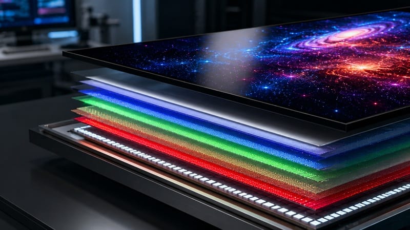 Next generation OLED panels — close-up of a stacked OLED TV panel layer