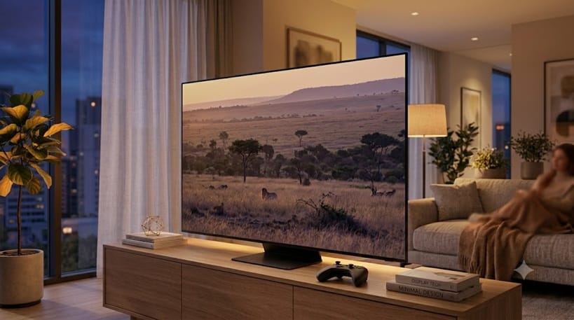 OLED TV in living room during evening viewing