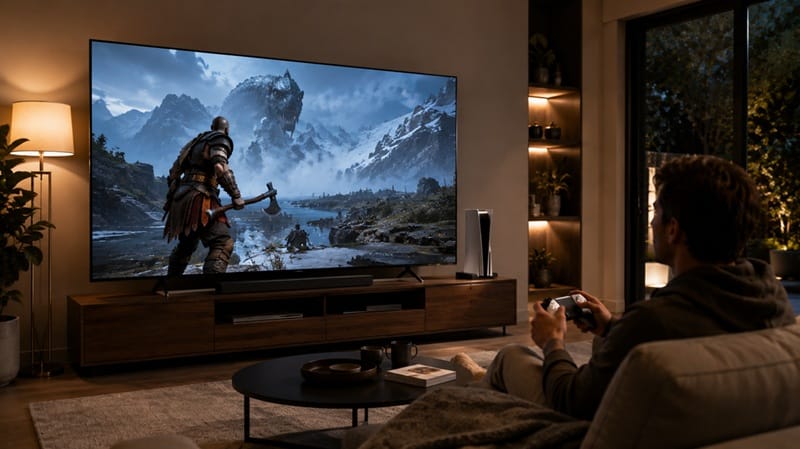 PS5 gaming session on 85-inch Sony TV