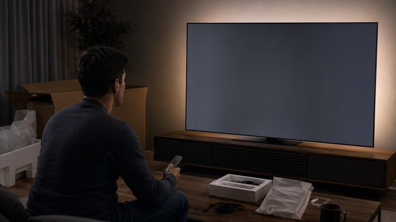 Person checking Samsung OLED screen uniformity at home