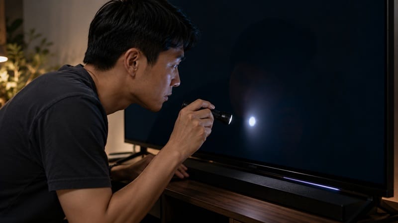 Person inspecting LG OLED TV screen up close