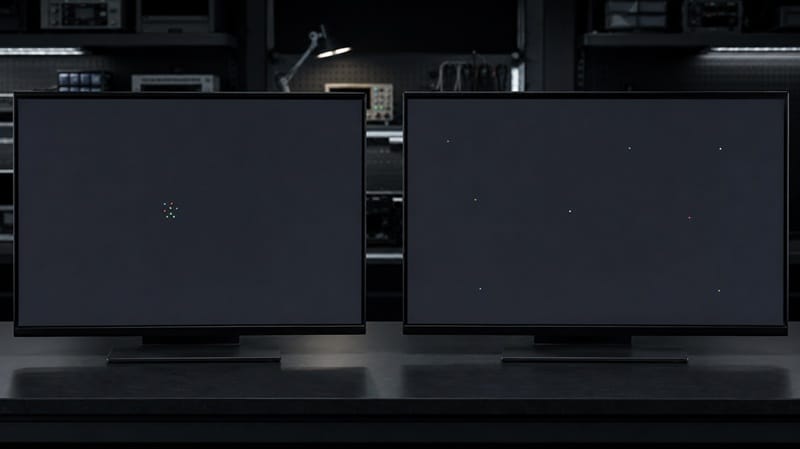 Pixel defect cluster on a TV panel test pattern