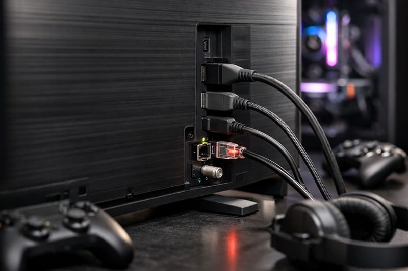 Samsung 55QN80H ports and design — HDMI 2.1 connectivity