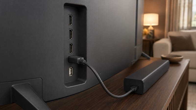 Samsung 65M70H ports and design — HDMI connectivity