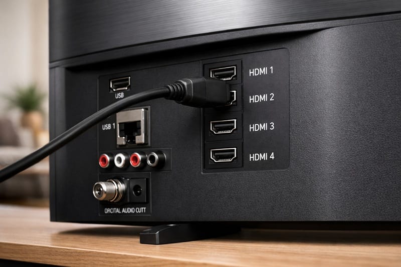 Samsung 75M70H ports and design — HDMI connectivity