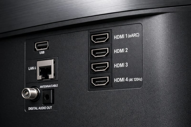 Samsung 77S85H ports and design โ HDMI 2.1 connectivity