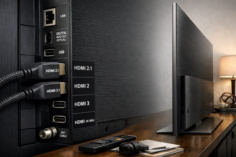 Samsung 83S85H ports and design — HDMI 2.1 connectivity