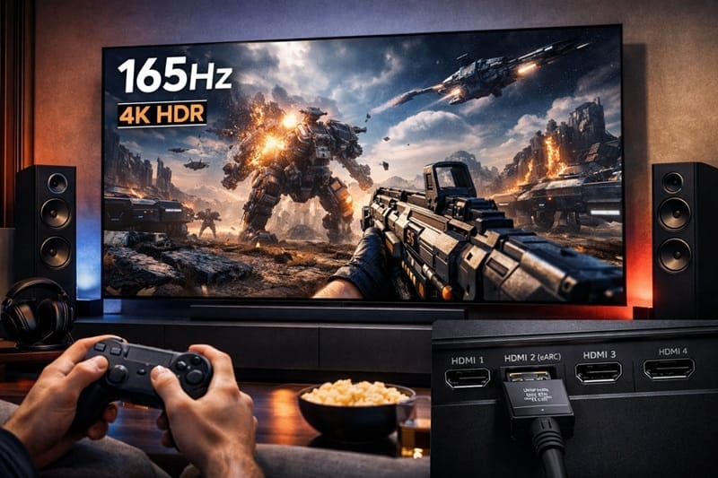 Samsung 83S90H ports and design — HDMI 2.1 setup