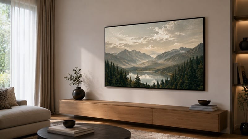 Samsung QN55LS03HE review — 55-inch Frame on wall