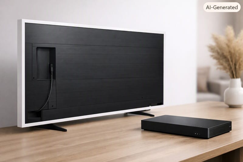 Samsung QN65LS03H ports and design — Wireless One Connect box