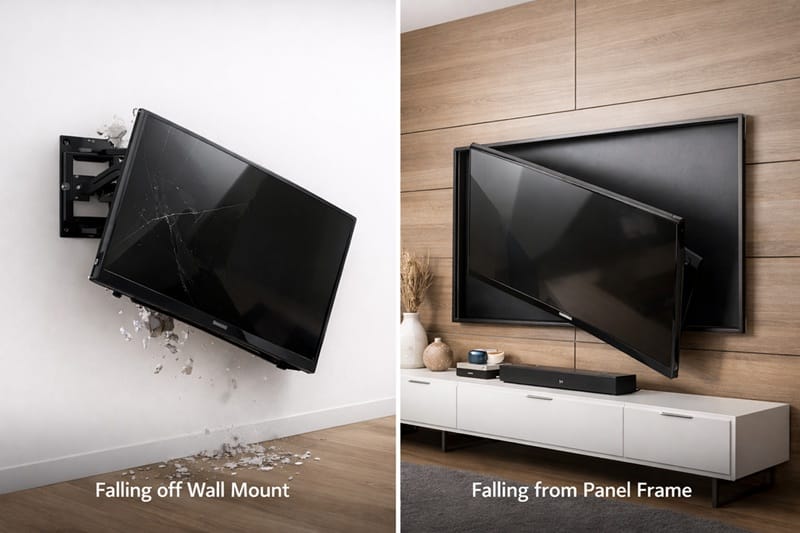 Samsung TV screen falling off wall mount versus panel frame