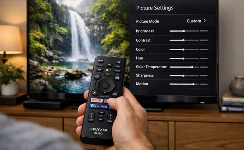 Sony BRAVIA OLED remote and picture settings menu