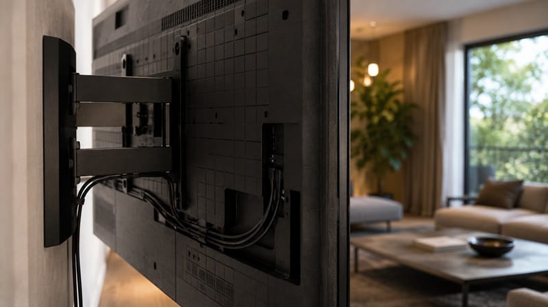 Sony OLED back panel cable routing near a wall mount