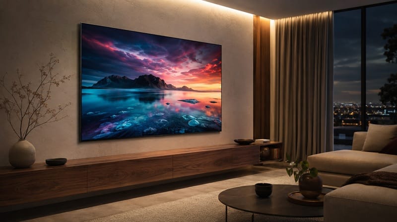 Sony OLED mounted flush against a living room wall
