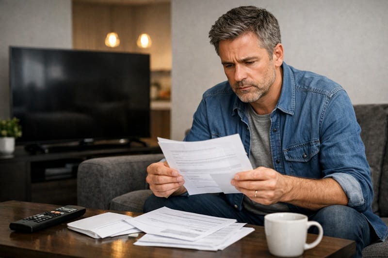 Sony OLED owner reviewing paperwork at home