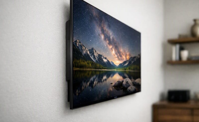 Sony OLED thin panel wall mount design — slim screen close-up