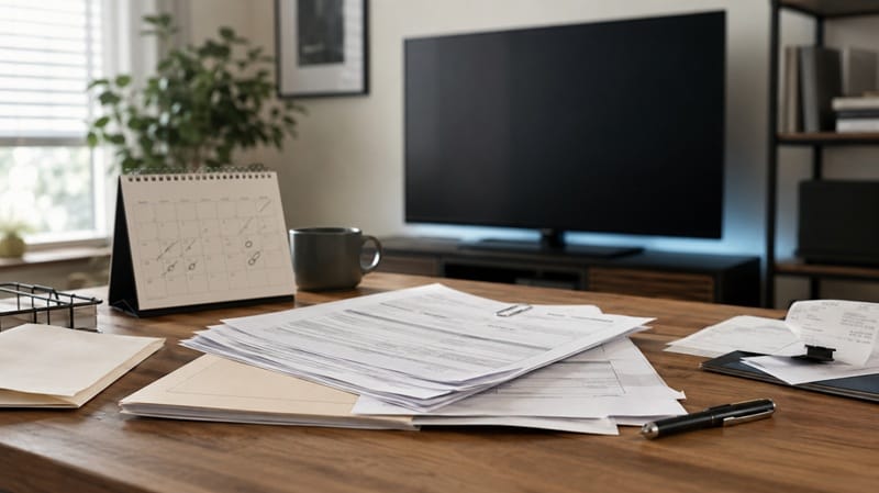 Sony OLED warranty claim delayed — service paperwork on a desk