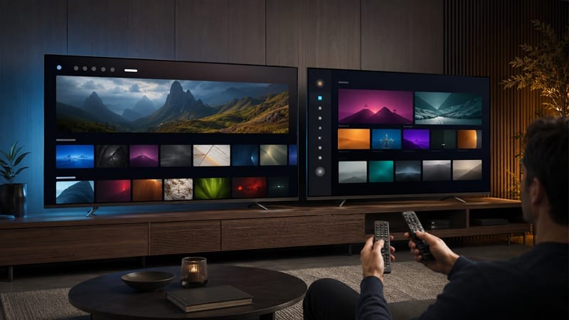 Sony OLED interface next to a competing brand's menu screen