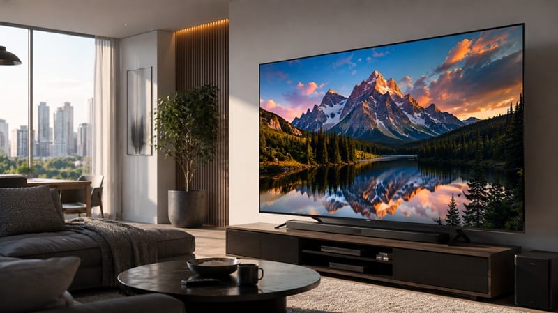 TCL 65QM8L in living room — TCL 65QM8L review real-world use
