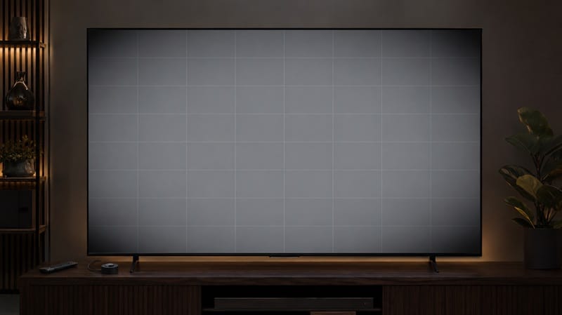 TCL Mini-LED TV displaying a full-screen test pattern
