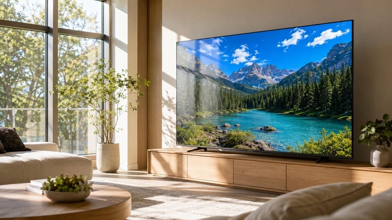 TCL Mini-LED TV in a bright living room