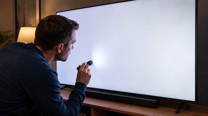 checking TV screen for pixel defects up close