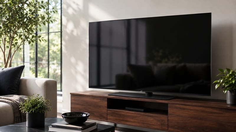 clean OLED TV screen in a living room setting