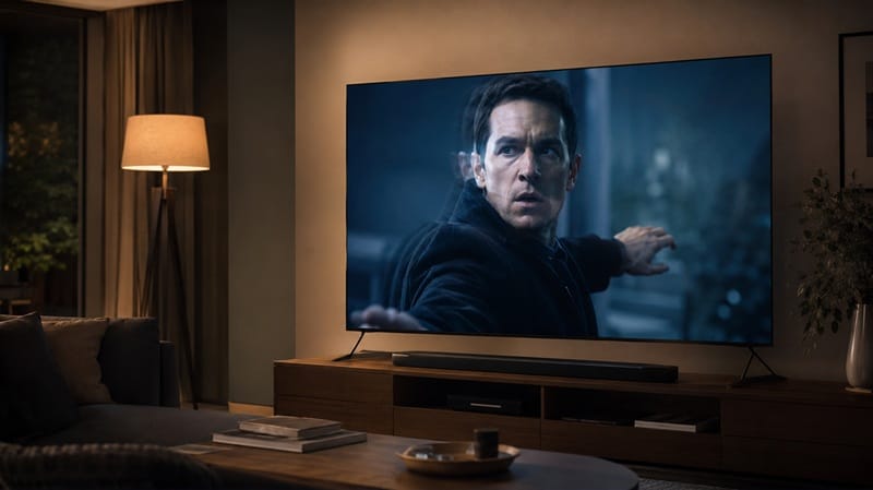 living room Sony TV mid-episode freeze moment