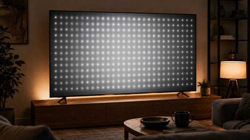 mini-LED backlight zones on gray test screen