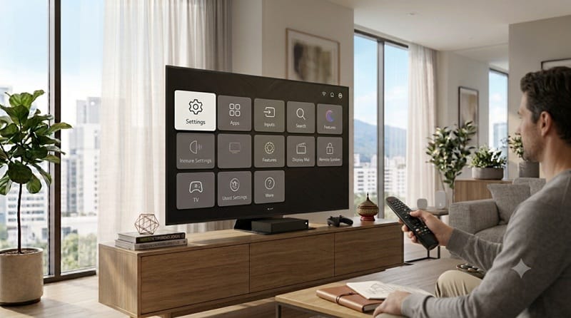 person using LG Magic Remote on TV menu